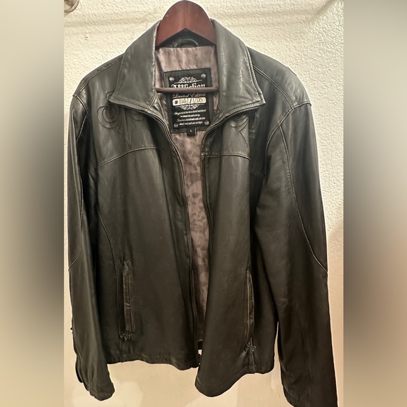 Vintage Affliction Black Leather Jacket with Embroidered Eagle - Picture 5 of 9